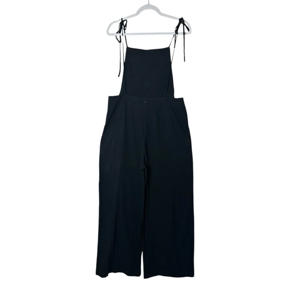 Lulu's   Overall Jumpsuit Women Large‎  Black Sleeveless Wide Leg Cotton Summer